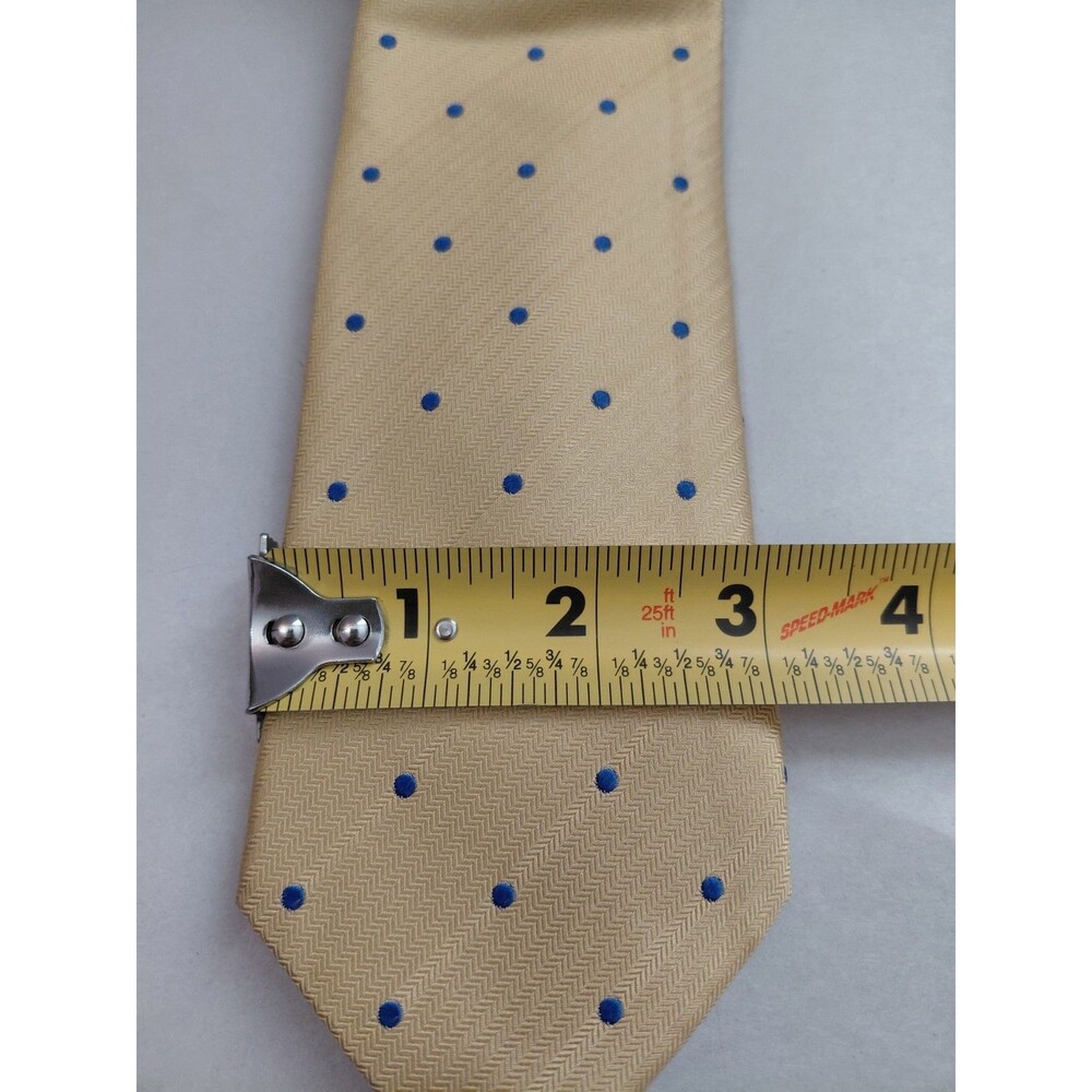 Thomas Pink Yellow Silk Tie Woven in England 3"x58" Blue Dot Pattern - Picture 6 of 7